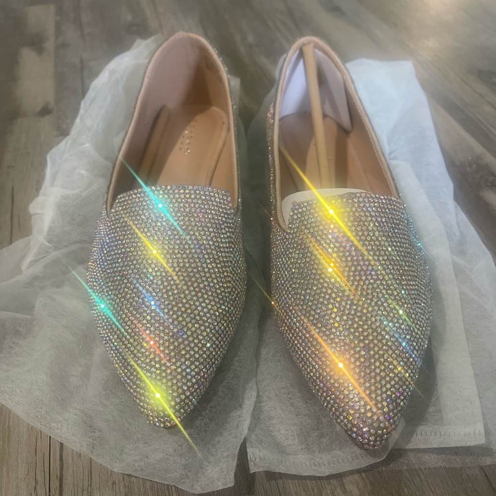 BAMBOO Sparkling Silver Rhinestone Flats